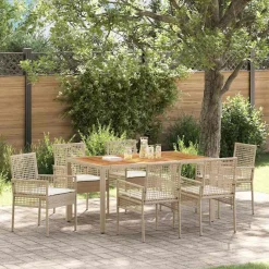 Mobilier De Jardin-vidaXL Ensemble de salle à manger pour jardin 7 pcs Beige polyrotin beige et cr&egrave;me