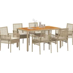 Mobilier De Jardin-vidaXL Ensemble de salle à manger pour jardin 7 pcs Beige polyrotin beige et crème