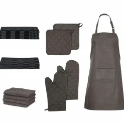 Linge-vidaXL Ensemble de serviettes et gants de four porte-pots 15 pcs Noir
