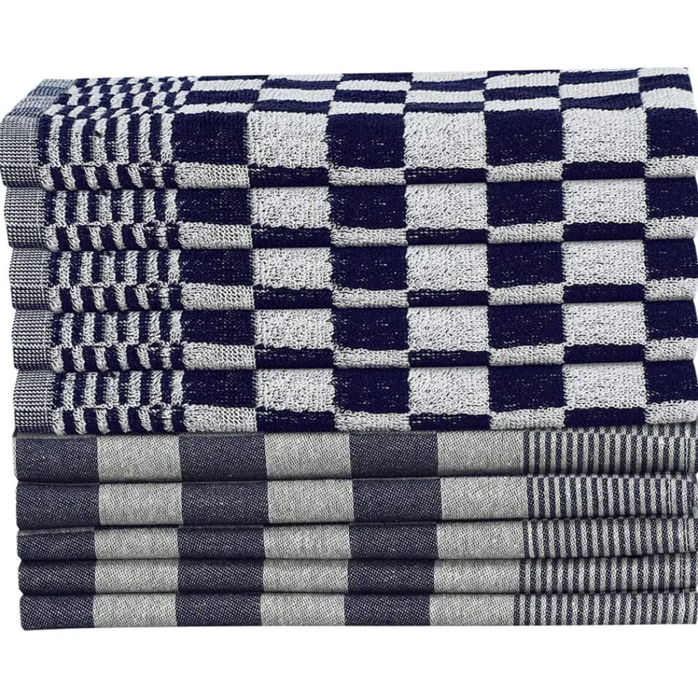 Linge-vidaXL Ensemble de serviettes 10 pcs coton Bleu et blanc