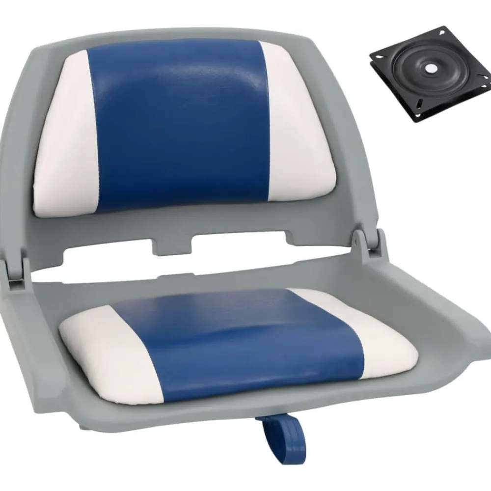 vidaXL Ensemble de sièges de bateau pliables 2 pcs oreiller bleu blanc