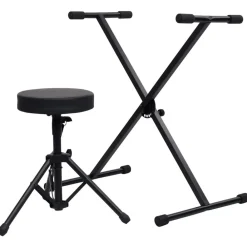 Arts & Loisirs-vidaXL Ensemble de support de clavier et de tabouret Noir