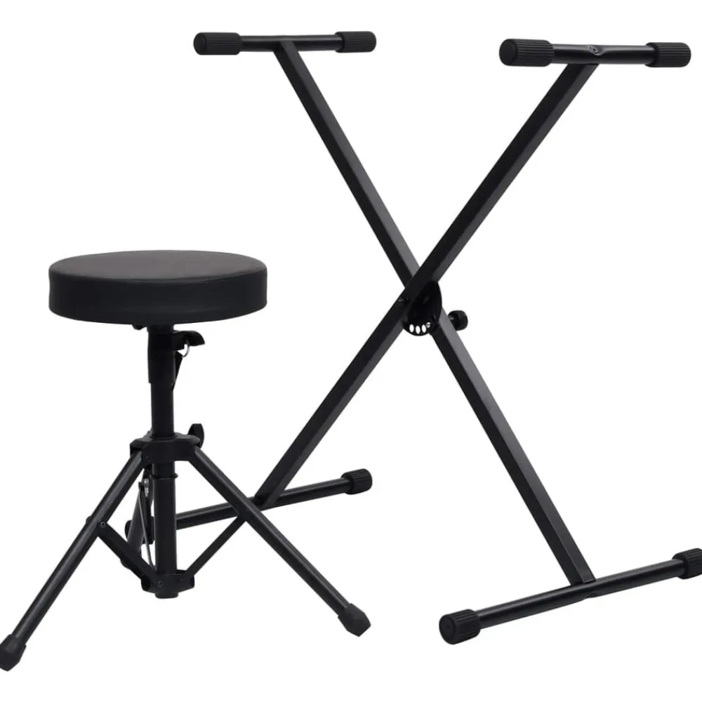 Arts & Loisirs-vidaXL Ensemble de support de clavier et de tabouret Noir