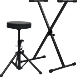 Arts & Loisirs-vidaXL Ensemble de support de clavier et de tabouret Noir