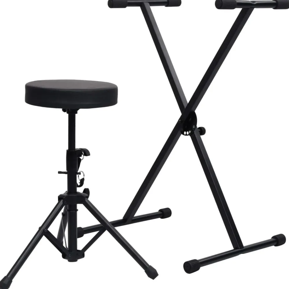 Arts & Loisirs-vidaXL Ensemble de support de clavier et de tabouret Noir