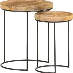 vidaXL Ensemble de table basse 2 pcs bois de manguier massif et acier
