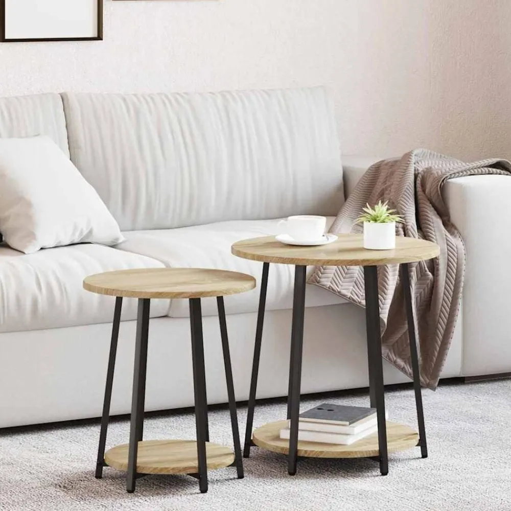 Tables-vidaXL Ensemble de tables d'appoint 2 pcs Chêne Sonoma et noir Chêne sonoma