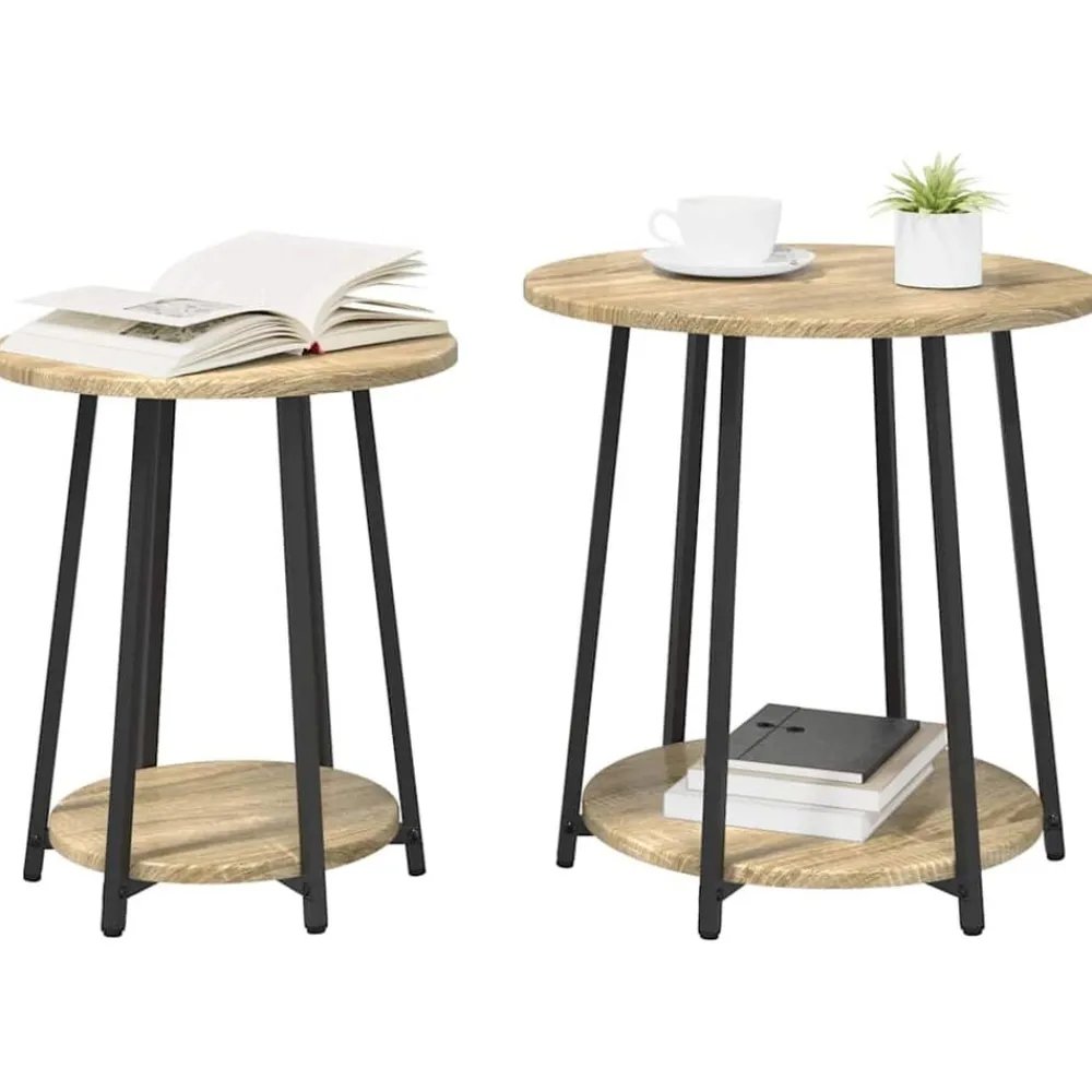 Tables-vidaXL Ensemble de tables d'appoint 2 pcs Chêne Sonoma et noir Chêne sonoma