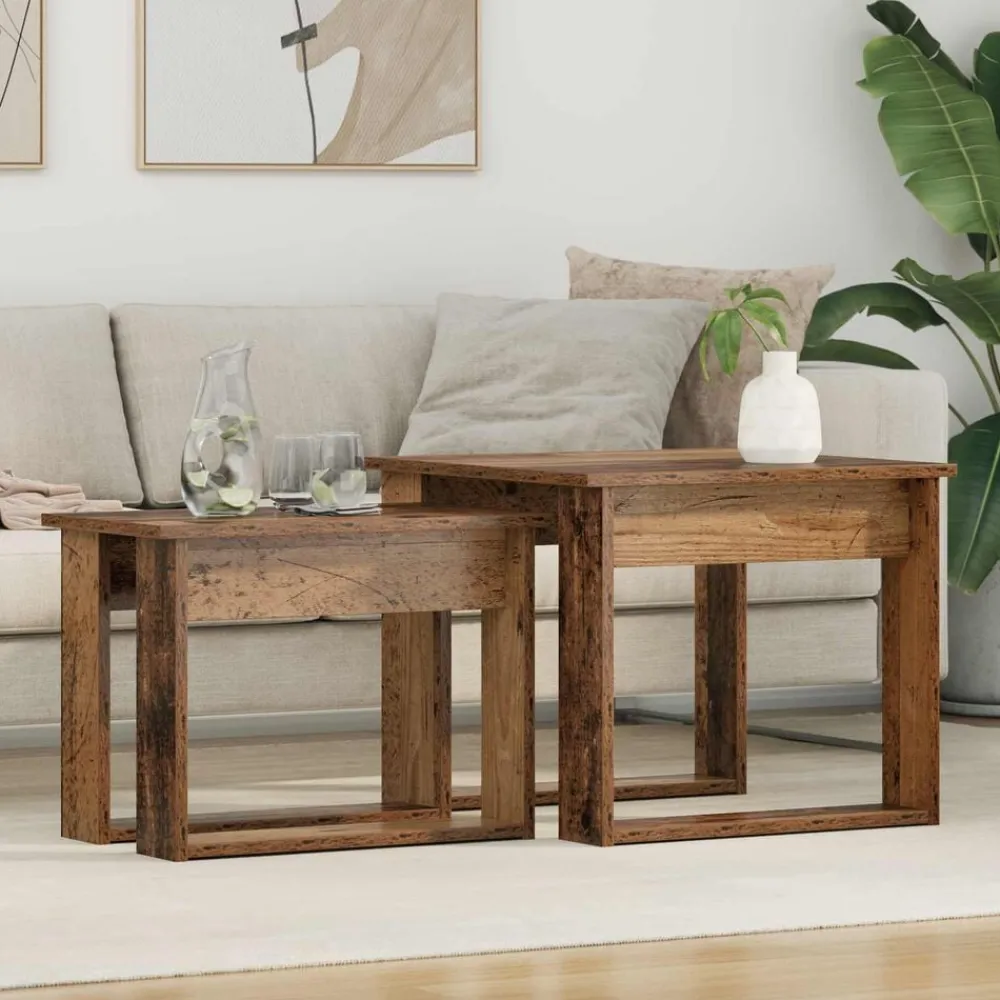 Tables-vidaXL Ensemble de tables basses 2 pcs Bois d'ingénierie Bois ancien