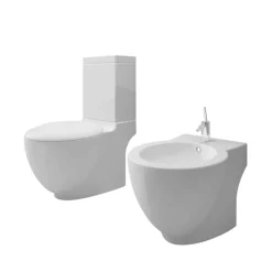 Plomberie-vidaXL Ensemble de toilette et bidet sur pied blanc céramique