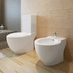 Plomberie-vidaXL Ensemble de toilette et bidet sur pied blanc céramique