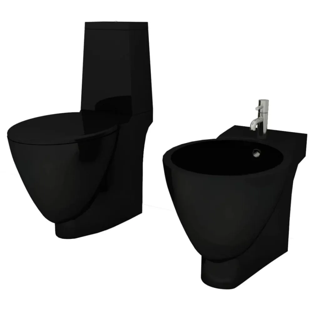 vidaXL Ensemble de toilette et bidet Céramique Noir