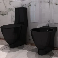 vidaXL Ensemble de toilette et bidet Céramique Noir