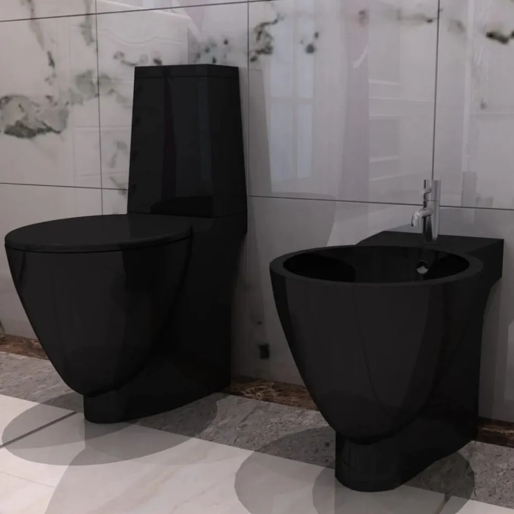 vidaXL Ensemble de toilette et bidet Céramique Noir
