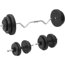 vidaXL Ensemble d'haltères et de barre ondulée avec plaques 60 kg