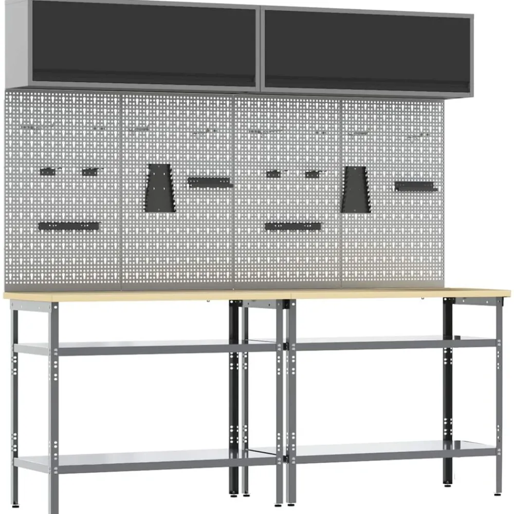 Accessoires De Quincaillerie-vidaXL Ensemble d'établi 8 pcs et gris Acier enduit de poudre Noir