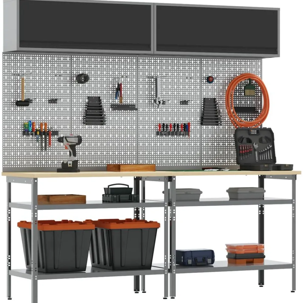 Accessoires De Quincaillerie-vidaXL Ensemble d'établi 8 pcs et gris Acier enduit de poudre Noir
