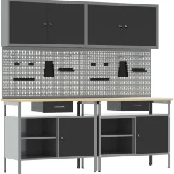 vidaXL Ensemble d'établi 8 pcs et gris Acier enduit de poudre