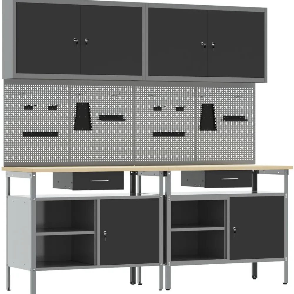 vidaXL Ensemble d'établi 8 pcs et gris Acier enduit de poudre