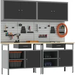 vidaXL Ensemble d'établi 8 pcs et gris Acier enduit de poudre