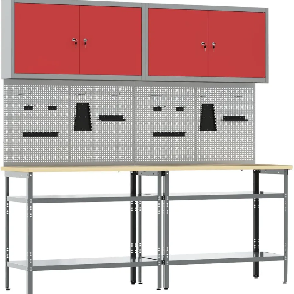 Accessoires De Quincaillerie-vidaXL Ensemble d'établi 8 pcs et Gris Acier enduit de poudre Rouge
