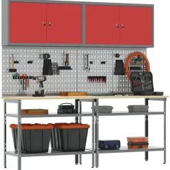 Accessoires De Quincaillerie-vidaXL Ensemble d'établi 8 pcs et Gris Acier enduit de poudre Rouge