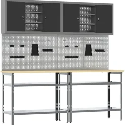 vidaXL Ensemble d'établi 8 pcs et gris Acier enduit de poudre