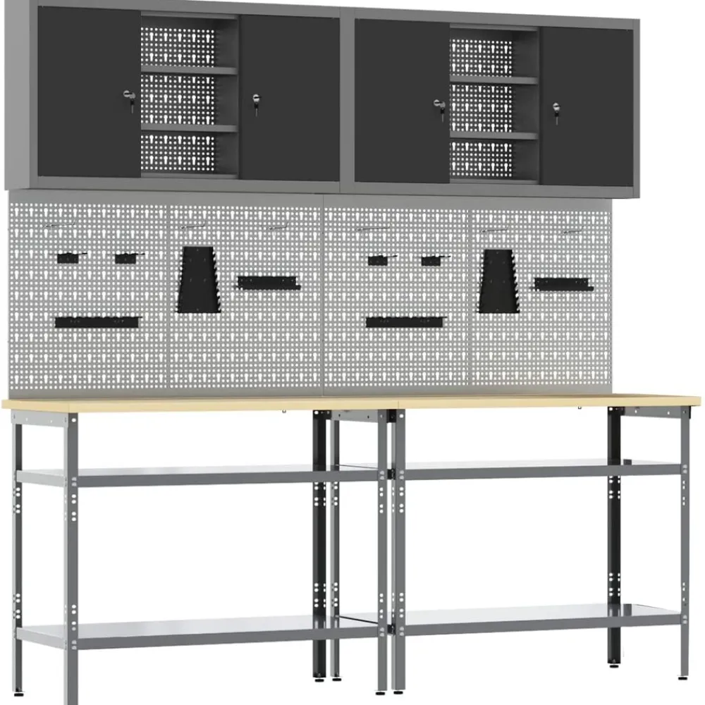 vidaXL Ensemble d'établi 8 pcs et gris Acier enduit de poudre