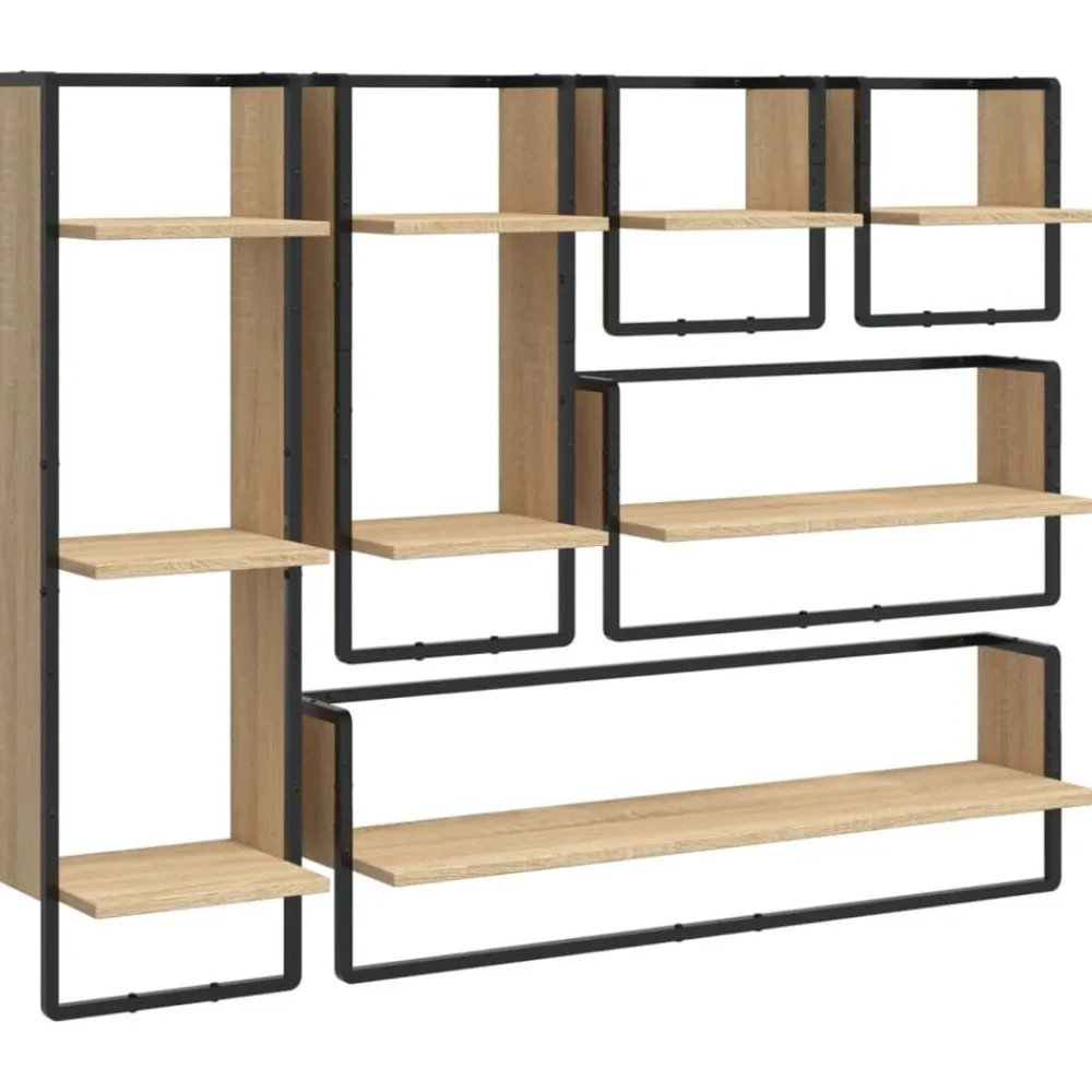 Étagères-vidaXL Ensemble d'étagères murales avec barres 6 pcs chêne sonoma Ch&ecirc;ne sonoma