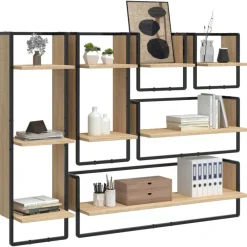 Étagères-vidaXL Ensemble d'étagères murales avec barres 6 pcs chêne sonoma Ch&ecirc;ne sonoma