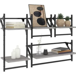 Étagères-vidaXL Ensemble d'étagères murales avec barres 4 pcs Sonoma gris