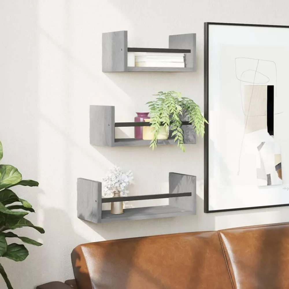 vidaXL Ensemble d'étagères murales avec barres 3 pcs