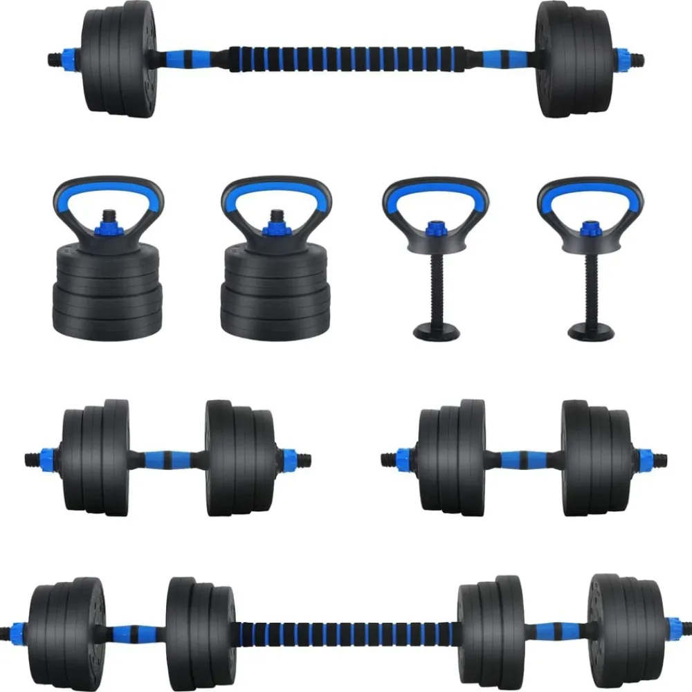 Entraînement & Fitness-vidaXL Ensemble Haltère-Barre-Kettlebell 4-en-1 20kg 20kg Noir et bleu