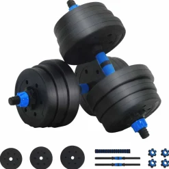 Entraînement & Fitness-vidaXL Ensemble Haltère-Barre 2-en-1 20kg 20kg Noir et bleu