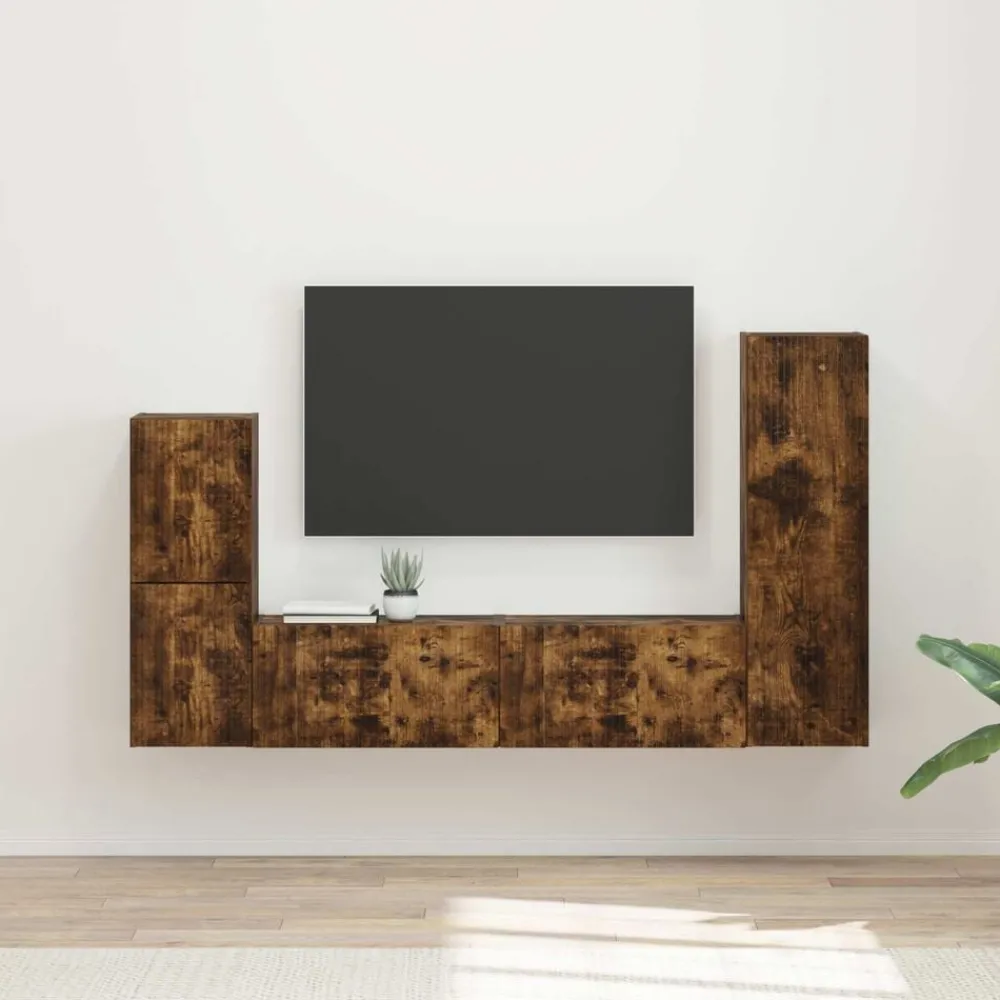 vidaXL Ensemble meuble TV 4 pcs Chêne fumé Bois d'ingénierie