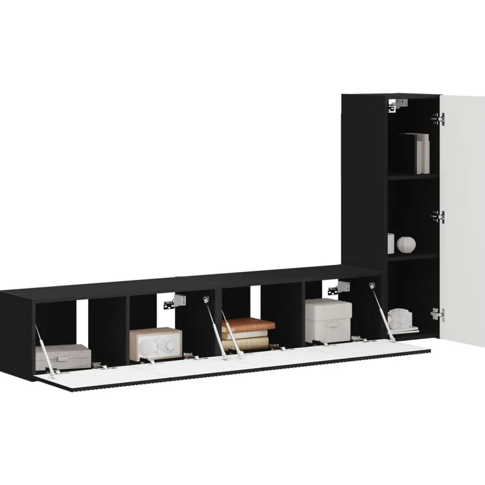 Meubles Tv-vidaXL Ensemble meuble TV Montage mural 3 pcs Bois d'ingénierie Noir