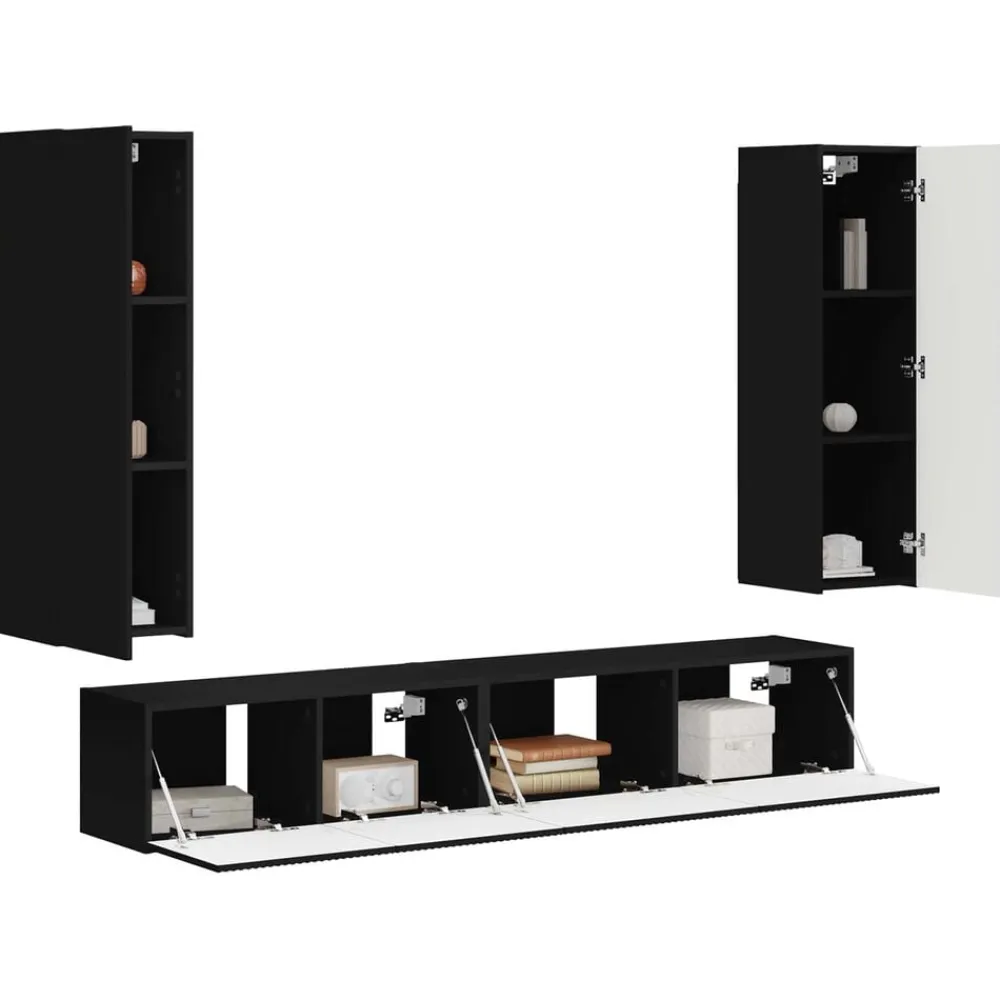 Meubles Tv-vidaXL Ensemble meuble TV Montage mural 3 pcs Bois d'ingénierie Noir