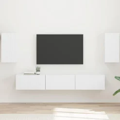 vidaXL Ensemble meuble TV Montage mural 5 pcs Blanc Bois d'ingénierie