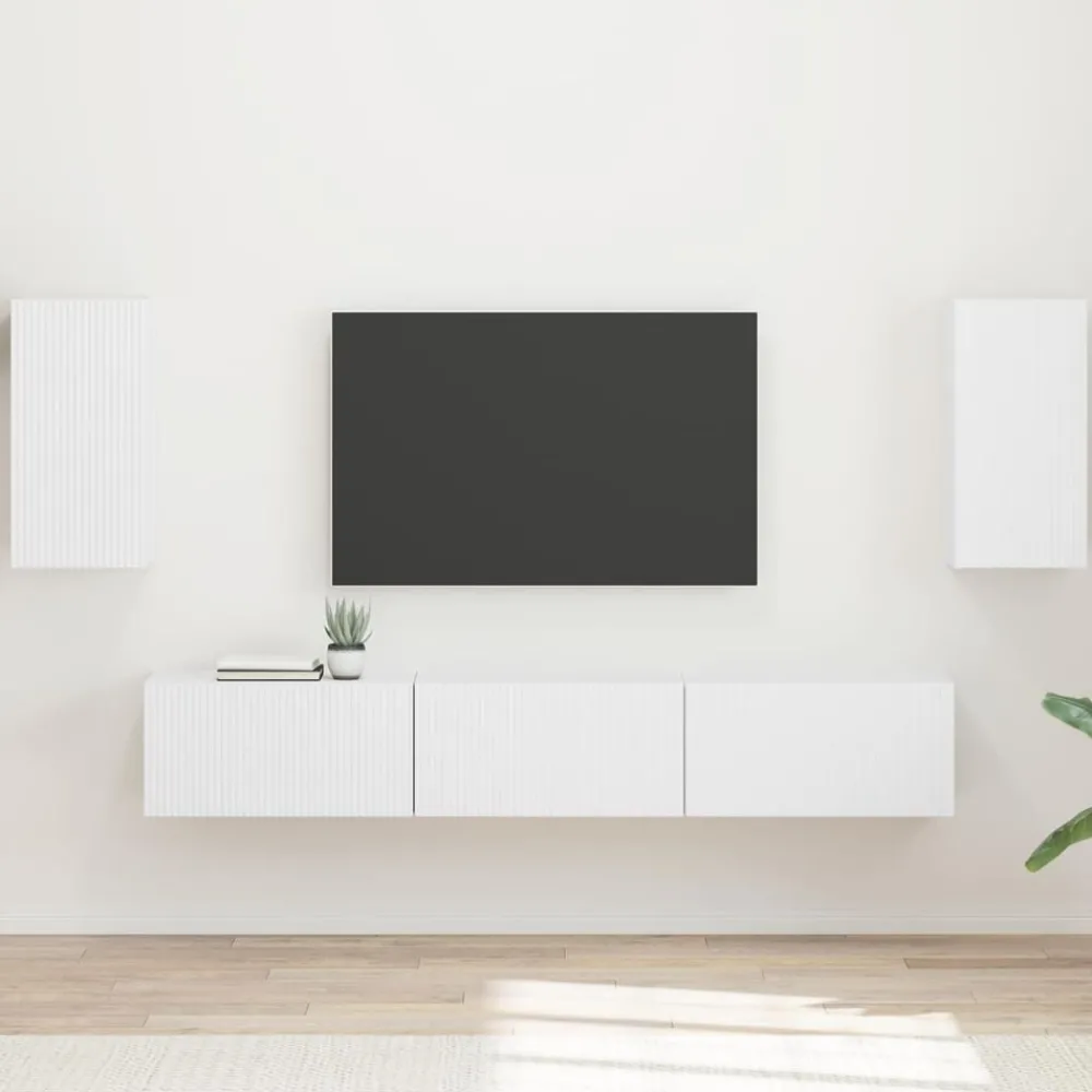 vidaXL Ensemble meuble TV Montage mural 5 pcs Blanc Bois d'ingénierie