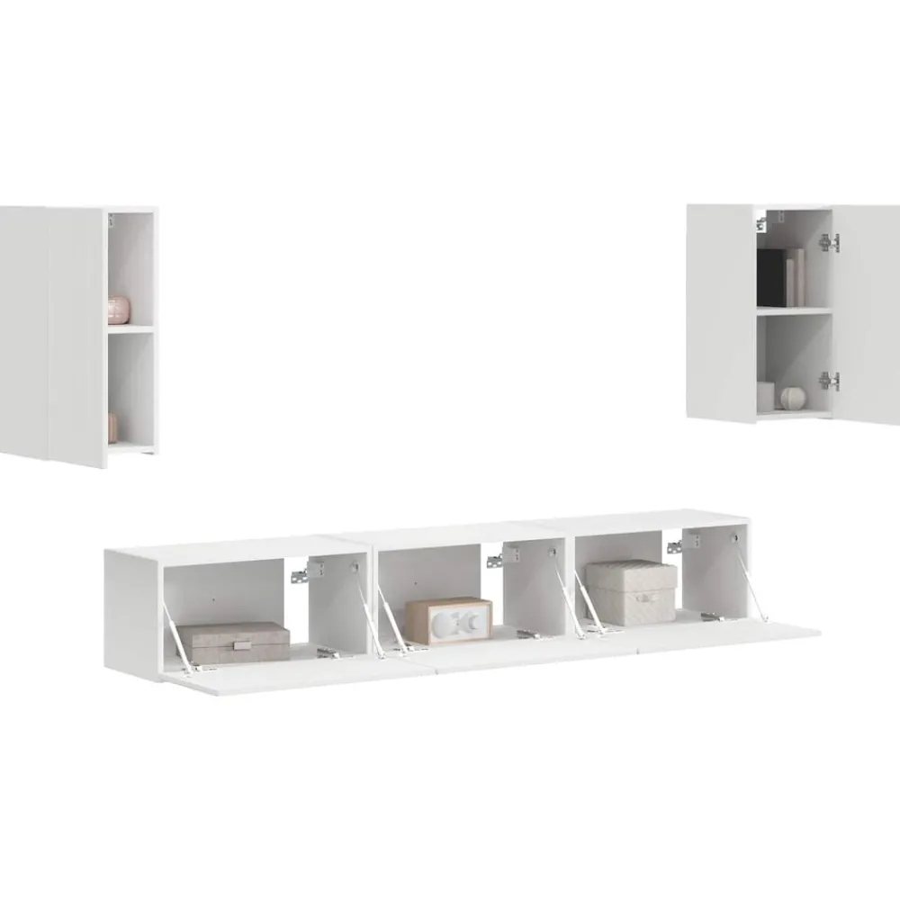 vidaXL Ensemble meuble TV Montage mural 5 pcs Blanc Bois d'ingénierie