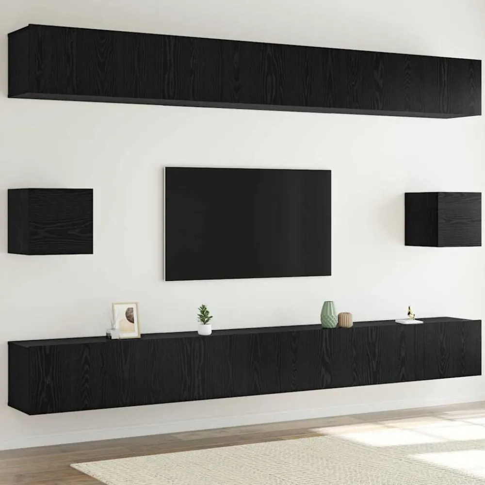 Meubles Tv-vidaXL Ensemble meuble TV 8 pcs Chêne noir Bois d'ingénierie Chêne noir