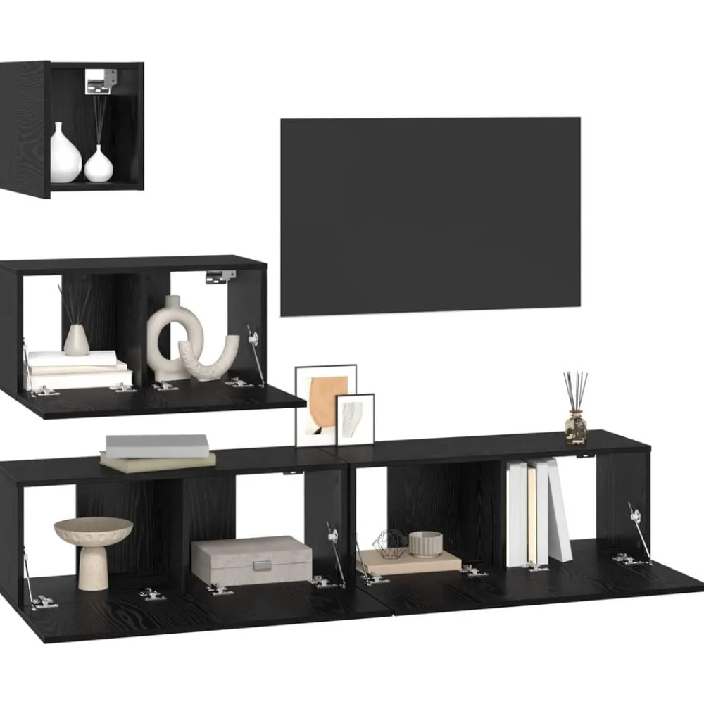 Meubles Tv-vidaXL Ensemble meuble TV 3 pcs Chêne noir Bois d'ingénierie Chêne noir