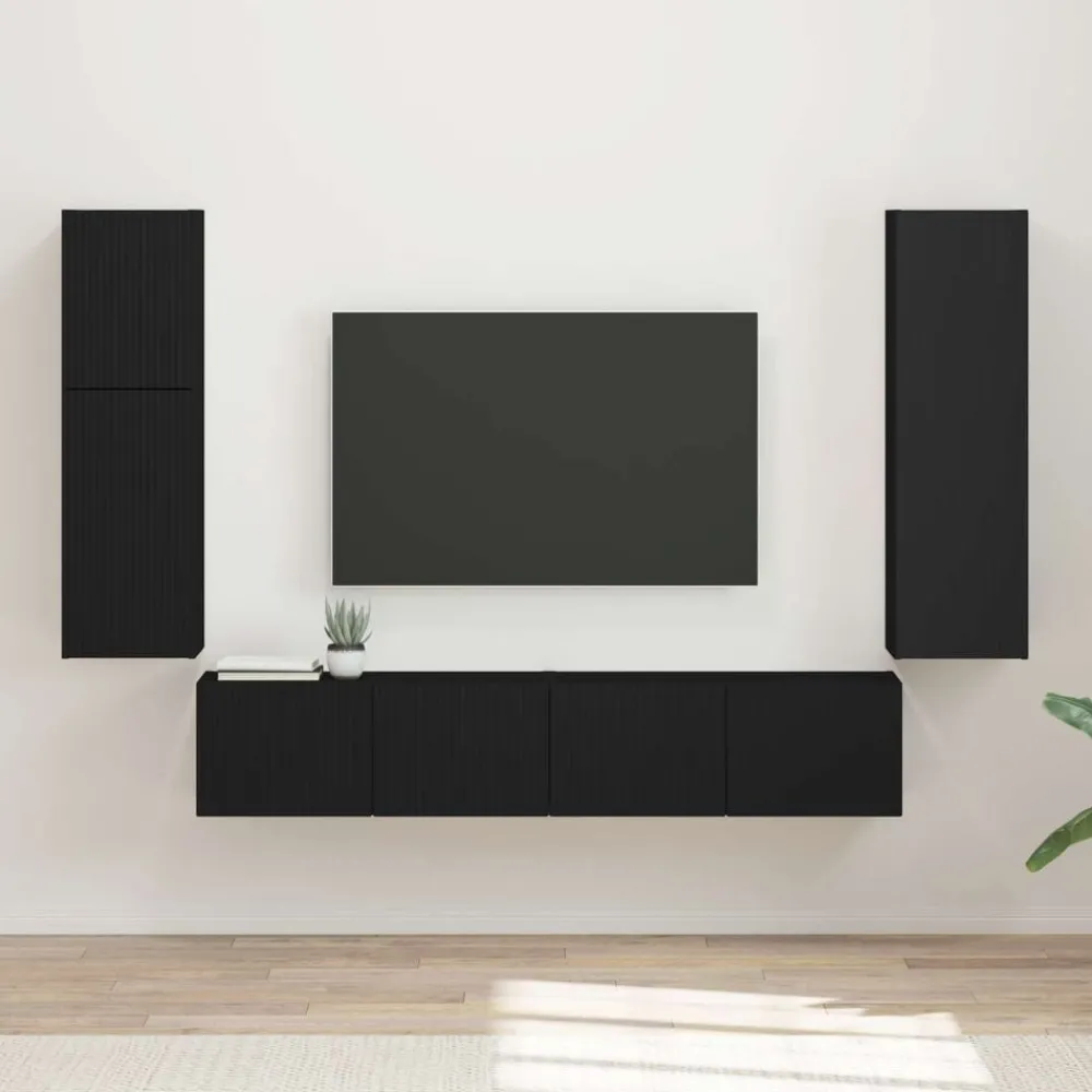 Meubles Tv-vidaXL Ensemble meuble TV Montage mural 4 pcs Bois d'ingénierie Noir