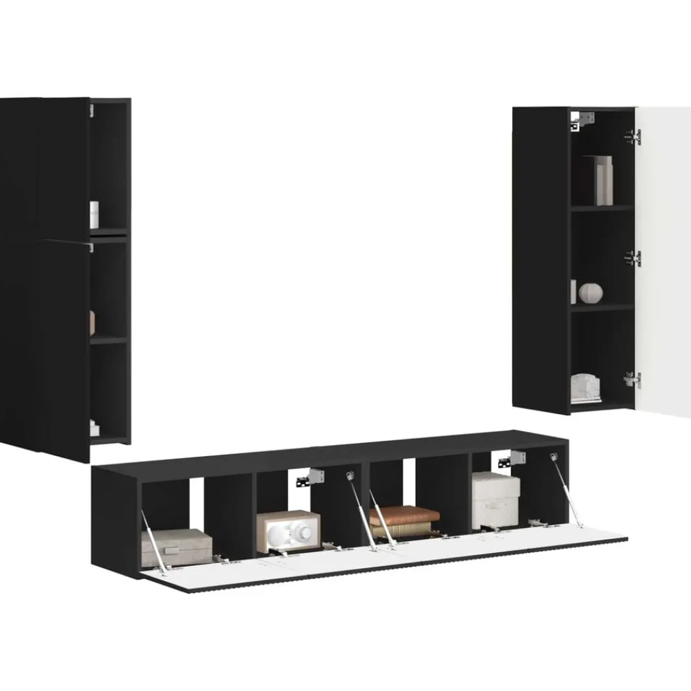 Meubles Tv-vidaXL Ensemble meuble TV Montage mural 4 pcs Bois d'ingénierie Noir