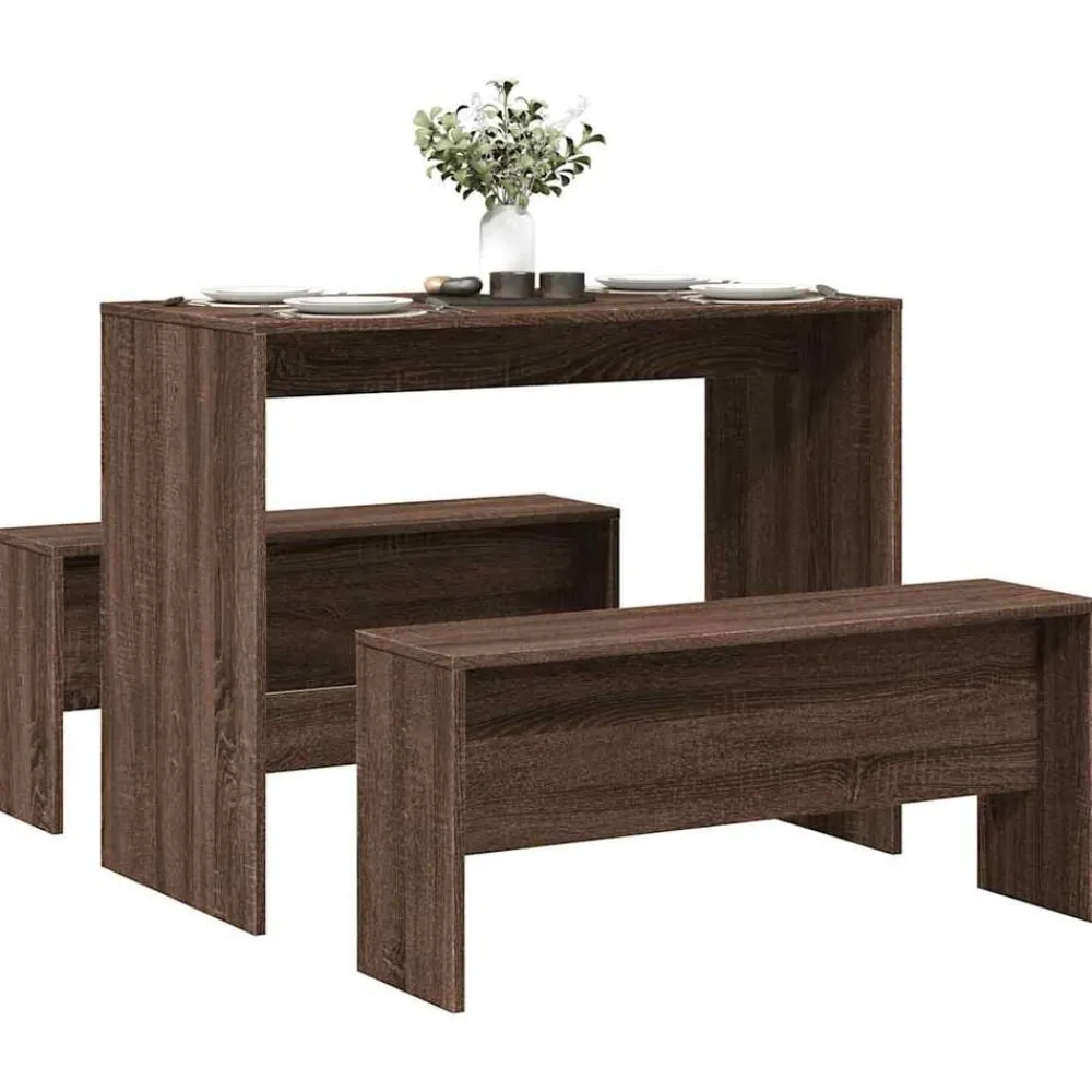 Ensembles De Meubles-vidaXL Ensemble table à manger et bancs 3 pcs bois d'ingénierie Chêne marron