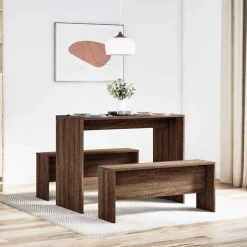 Ensembles De Meubles-vidaXL Ensemble table à manger et bancs 3 pcs bois d'ingénierie Chêne marron