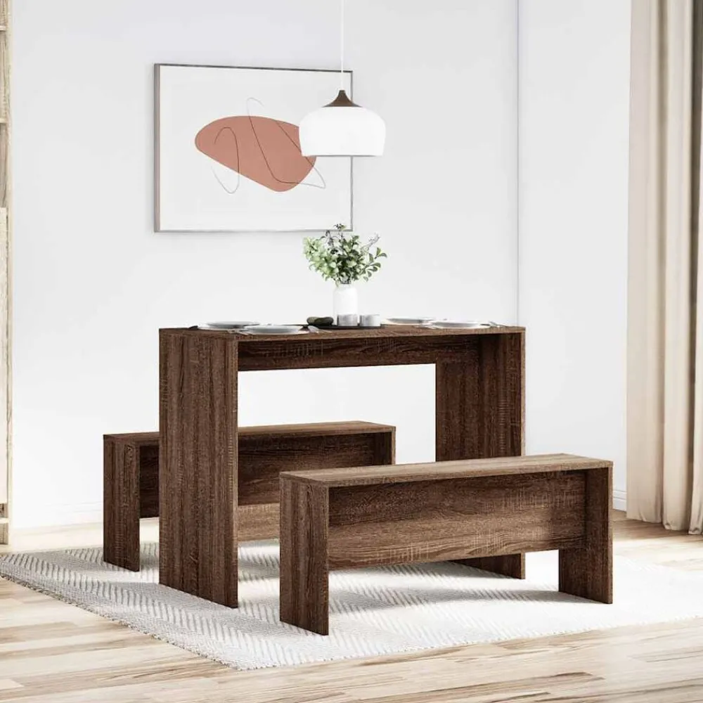 Ensembles De Meubles-vidaXL Ensemble table à manger et bancs 3 pcs bois d'ingénierie Chêne marron