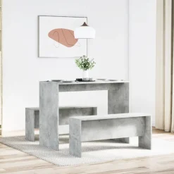 Ensembles De Meubles-vidaXL Ensemble table à manger et bancs 3 pcs bois d'ingénierie Gris béton