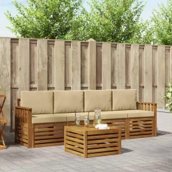 Ensembles De Meubles-vidaXL Ensembles de canapés avec coussin 5 pcs Naturel et beige