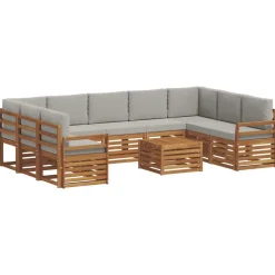 Ensembles De Meubles-vidaXL Ensembles de canapés avec coussin 10 pcs Gris Naturel et Clair Gris clair et naturel